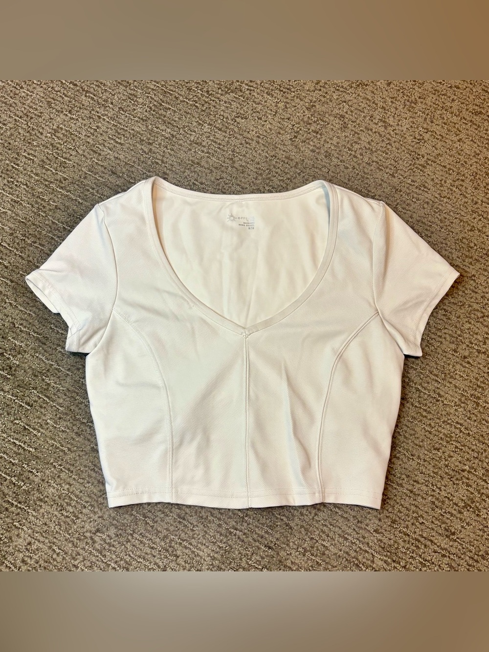 ✨Offline by Aerie Cream Ribbed V-Neck Cropped Top Fully Lined Size M